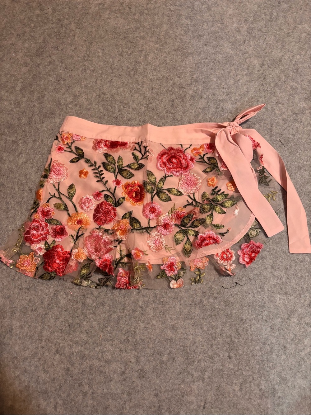iHeartRaves Pink Floral Embroidered Rave Wrap Skirt